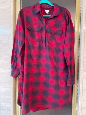 J.Crew Women's Size Medium Red/Black Plaid Long Sleeve Flannel Dress W/Pockets